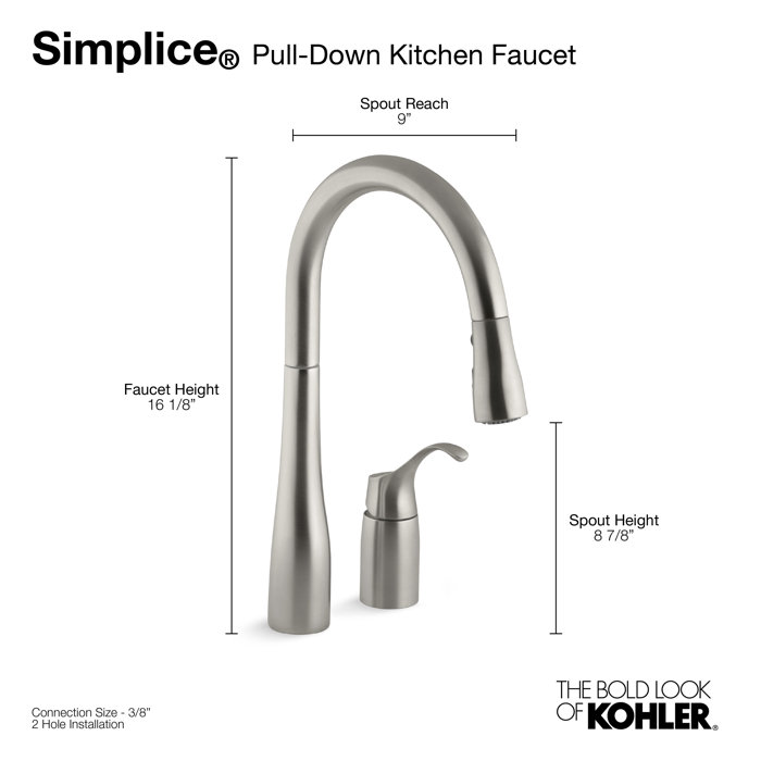 K647VS,CP Kohler Simplice® Pull Down Kitchen Sink Faucet with Three
